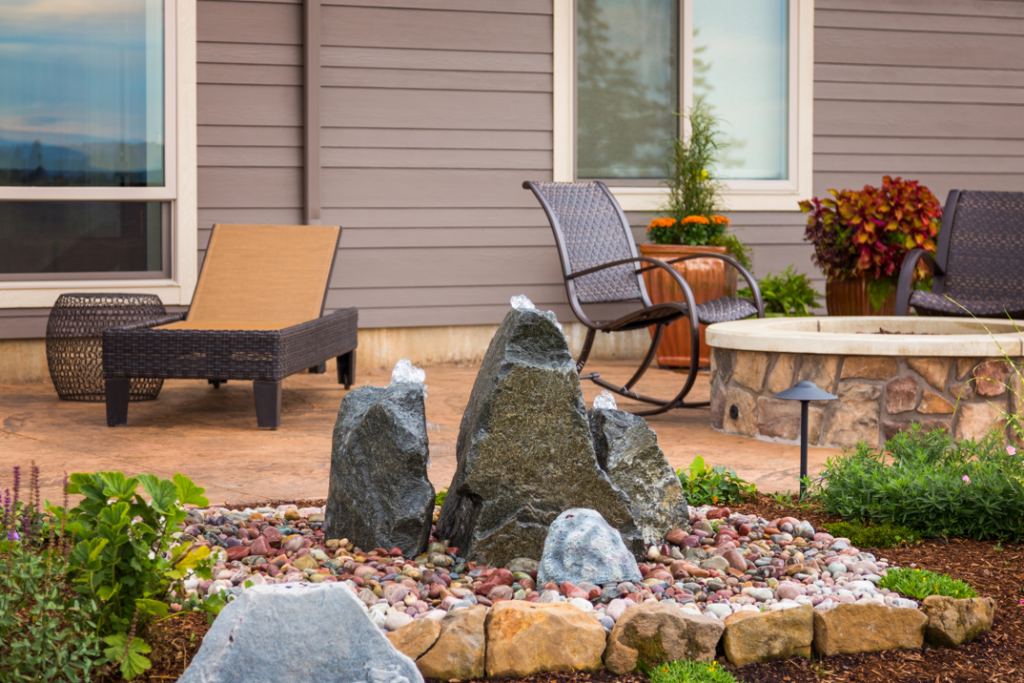 rock garden and outdoor seating